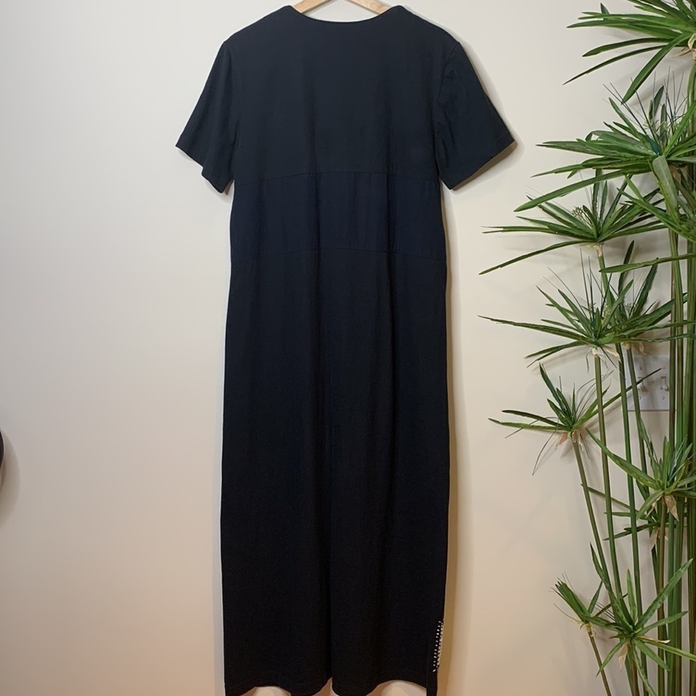 Country Wear 2000 Black Cotton Linen Fish Cat Patchwork Shortsleeve Maxi Dress M - Picture 17 of 17